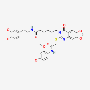 molecular formula C35H40N4O9S B2656559 N-(3,4-dimethoxyphenethyl)-6-(6-((2-((2,4-dimethoxyphenyl)amino)-2-oxoethyl)thio)-8-oxo-[1,3]dioxolo[4,5-g]quinazolin-7(8H)-yl)hexanamide CAS No. 688061-77-0