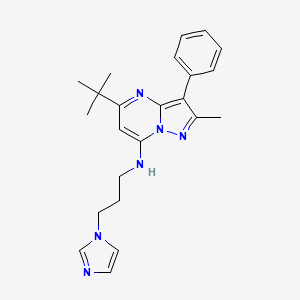 molecular formula C23H28N6 B2656568 5-叔丁基-N-[3-(1H-咪唑-1-基)丙基]-2-甲基-3-苯基吡唑并[1,5-a]嘧啶-7-胺 CAS No. 850899-81-9