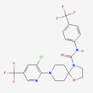 molecular formula C21H19ClF6N4O2 B2656578 8-[3-chloro-5-(trifluoromethyl)-2-pyridinyl]-N-[4-(trifluoromethyl)phenyl]-1-oxa-4,8-diazaspiro[4.5]decane-4-carboxamide CAS No. 338761-28-7