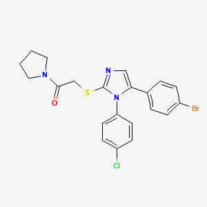 molecular formula C21H19BrClN3OS B2656581 2-((5-(4-溴苯基)-1-(4-氯苯基)-1H-咪唑-2-基)硫代)-1-(吡咯烷-1-基)乙酮 CAS No. 1226438-04-5