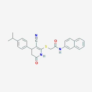 molecular formula C27H25N3O2S B265660 2-{[3-cyano-4-(4-isopropylphenyl)-6-oxo-1,4,5,6-tetrahydro-2-pyridinyl]sulfanyl}-N-(2-naphthyl)acetamide 