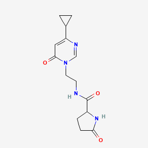 molecular formula C14H18N4O3 B2656600 N-(2-(4-环丙基-6-氧代嘧啶-1(6H)-基)乙基)-5-氧代吡咯烷-2-甲酰胺 CAS No. 2034204-51-6