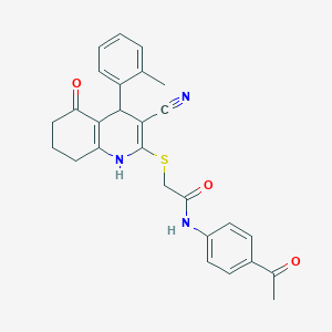 molecular formula C27H25N3O3S B265661 N-(4-acetylphenyl)-2-{[3-cyano-5-hydroxy-4-(2-methylphenyl)-4,6,7,8-tetrahydroquinolin-2-yl]sulfanyl}acetamide 