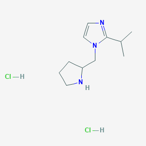 molecular formula C11H21Cl2N3 B2656615 2-丙-2-基-1-(吡咯烷-2-基甲基)咪唑；二盐酸盐 CAS No. 2377033-93-5