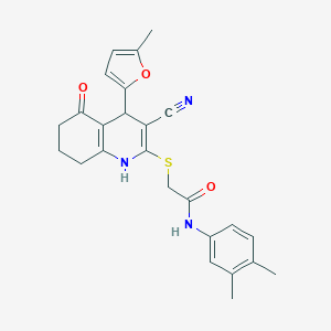 molecular formula C25H25N3O3S B265664 2-{[3-cyano-4-(5-methyl-2-furyl)-5-oxo-1,4,5,6,7,8-hexahydro-2-quinolinyl]sulfanyl}-N-(3,4-dimethylphenyl)acetamide 