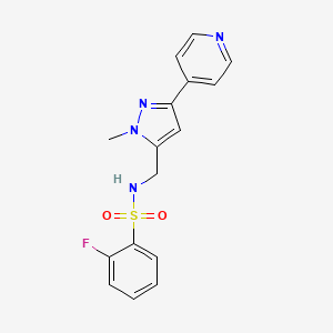 2-Fluoro-N-[(2-methyl-5-pyridin-4-ylpyrazol-3-yl)methyl]benzenesulfonamide