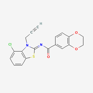 molecular formula C19H13ClN2O3S B2656665 N-(4-氯-3-丙-2-炔基-1,3-苯并噻唑-2-亚烷基)-2,3-二氢-1,4-苯并二噁英-6-甲酰胺 CAS No. 868674-27-5