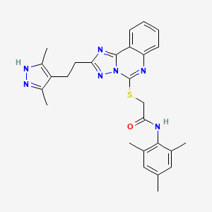 molecular formula C27H29N7OS B2656670 2-({2-[2-(3,5-dimethyl-1H-pyrazol-4-yl)ethyl][1,2,4]triazolo[1,5-c]quinazolin-5-yl}thio)-N-mesitylacetamide CAS No. 896699-88-0