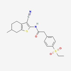molecular formula C20H22N2O3S2 B2656673 N-(3-cyano-6-methyl-4,5,6,7-tetrahydrobenzo[b]thiophen-2-yl)-2-(4-(ethylsulfonyl)phenyl)acetamide CAS No. 941884-41-9