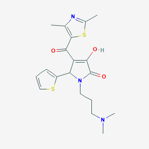 molecular formula C19H23N3O3S2 B2656683 1-(3-(dimethylamino)propyl)-4-(2,4-dimethylthiazole-5-carbonyl)-3-hydroxy-5-(thiophen-2-yl)-1H-pyrrol-2(5H)-one CAS No. 627816-41-5