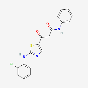 molecular formula C18H14ClN3O2S B2656686 3-[2-(2-chloroanilino)-1,3-thiazol-5-yl]-3-oxo-N-phenylpropanamide CAS No. 241488-51-7