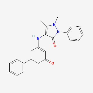 molecular formula C23H23N3O2 B2656700 2,3-Dimethyl-4-((3-oxo-5-phenylcyclohex-1-enyl)amino)-1-phenyl-3-pyrazolin-5-one CAS No. 946386-10-3