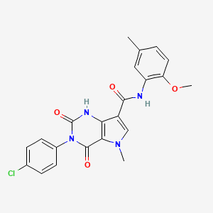 molecular formula C22H19ClN4O4 B2656710 3-(4-chlorophenyl)-N-(2-methoxy-5-methylphenyl)-5-methyl-2,4-dioxo-2,3,4,5-tetrahydro-1H-pyrrolo[3,2-d]pyrimidine-7-carboxamide CAS No. 921533-26-8