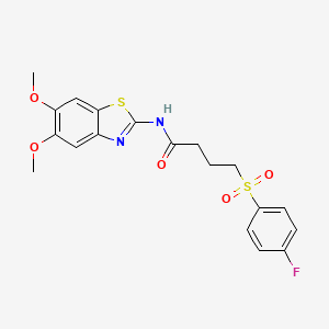 molecular formula C19H19FN2O5S2 B2656712 N-(5,6-二甲氧基苯并[d]噻唑-2-基)-4-((4-氟苯基)磺酰基)丁酰胺 CAS No. 941987-77-5