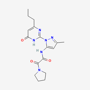 molecular formula C17H22N6O3 B2656717 N-(3-methyl-1-(6-oxo-4-propyl-1,6-dihydropyrimidin-2-yl)-1H-pyrazol-5-yl)-2-oxo-2-(pyrrolidin-1-yl)acetamide CAS No. 1013890-79-3