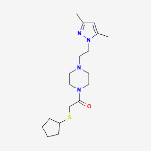 2-(cyclopentylthio)-1-(4-(2-(3,5-dimethyl-1H-pyrazol-1-yl)ethyl)piperazin-1-yl)ethanone