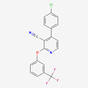 molecular formula C19H10ClF3N2O B2656736 4-(4-Chlorophenyl)-2-[3-(trifluoromethyl)phenoxy]pyridine-3-carbonitrile CAS No. 339103-66-1