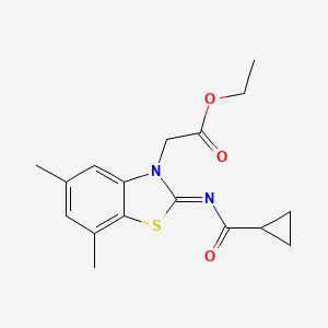 Ethyl 2-[2-(cyclopropanecarbonylimino)-5,7-dimethyl-1,3-benzothiazol-3-yl]acetate