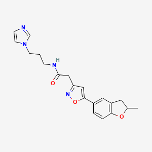 molecular formula C20H22N4O3 B2656750 N-(3-(1H-imidazol-1-yl)propyl)-2-(5-(2-methyl-2,3-dihydrobenzofuran-5-yl)isoxazol-3-yl)acetamide CAS No. 1203071-63-9