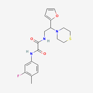 molecular formula C19H22FN3O3S B2656755 N1-(3-氟-4-甲基苯基)-N2-(2-(呋喃-2-基)-2-硫代吗啉乙基)草酰胺 CAS No. 2034399-44-3