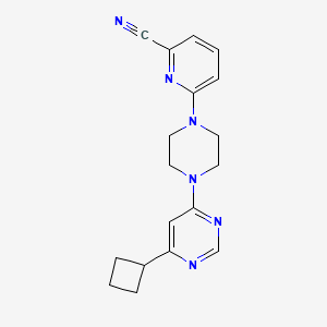 molecular formula C18H20N6 B2656768 6-[4-(6-Cyclobutylpyrimidin-4-yl)piperazin-1-yl]pyridine-2-carbonitrile CAS No. 2380172-85-8