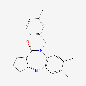 molecular formula C22H24N2O B2656772 6,7-dimethyl-9-(3-methylbenzyl)-2,3,9,10a-tetrahydrobenzo[b]cyclopenta[e][1,4]diazepin-10(1H)-one CAS No. 1251557-24-0