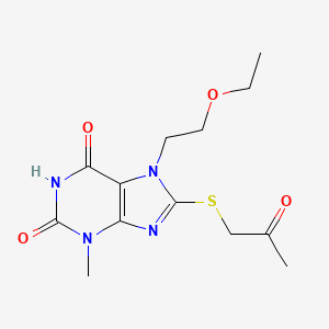 molecular formula C13H18N4O4S B2656774 7-(2-ethoxyethyl)-3-methyl-8-((2-oxopropyl)thio)-1H-purine-2,6(3H,7H)-dione CAS No. 488086-47-1