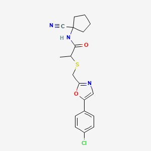 molecular formula C19H20ClN3O2S B2656777 2-({[5-(4-chlorophenyl)-1,3-oxazol-2-yl]methyl}sulfanyl)-N-(1-cyanocyclopentyl)propanamide CAS No. 1424590-30-6