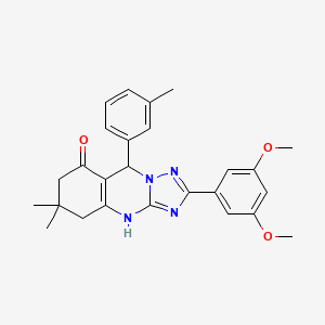 molecular formula C26H28N4O3 B2656797 2-(3,5-二甲氧基苯基)-6,6-二甲基-9-(间甲苯基)-5,6,7,9-四氢-[1,2,4]三唑并[5,1-b]喹唑啉-8(4H)-酮 CAS No. 540481-13-8