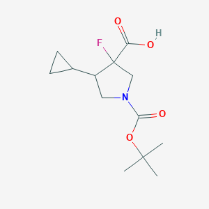 molecular formula C13H20FNO4 B2656802 4-Cyclopropyl-3-fluoro-1-[(2-methylpropan-2-yl)oxycarbonyl]pyrrolidine-3-carboxylic acid CAS No. 2377031-68-8