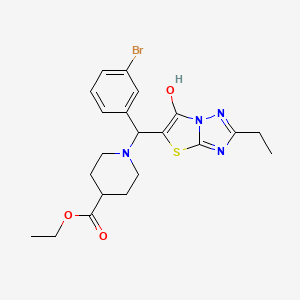 Ethyl 1-((3-bromophenyl)(2-ethyl-6-hydroxythiazolo[3,2-b][1,2,4]triazol-5-yl)methyl)piperidine-4-carboxylate