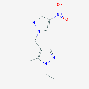 molecular formula C10H13N5O2 B2656812 1-Ethyl-5-methyl-4-((4-nitro-1H-pyrazol-1-yl)methyl)-1H-pyrazole CAS No. 1005670-69-8
