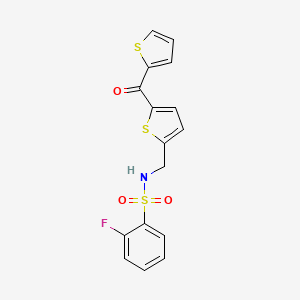 2-fluoro-N-((5-(thiophene-2-carbonyl)thiophen-2-yl)methyl)benzenesulfonamide