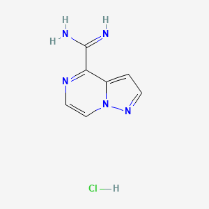 molecular formula C7H8ClN5 B2656817 Pyrazolo[1,5-a]pyrazine-4-carboximidamide;hydrochloride CAS No. 2411195-36-1