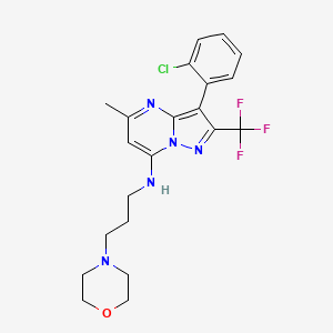 molecular formula C21H23ClF3N5O B2656821 3-(2-chlorophenyl)-5-methyl-N-(3-morpholinopropyl)-2-(trifluoromethyl)pyrazolo[1,5-a]pyrimidin-7-amine CAS No. 950415-00-6