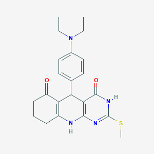 molecular formula C22H26N4O2S B2656826 5-(4-(二乙氨基)苯基)-2-(甲硫基)-7,8,9,10-四氢吡啶并[4,5-b]喹啉-4,6(3H,5H)-二酮 CAS No. 537042-84-5