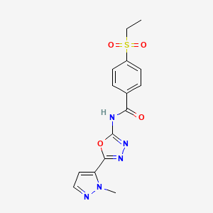 molecular formula C15H15N5O4S B2656829 4-(ethylsulfonyl)-N-(5-(1-methyl-1H-pyrazol-5-yl)-1,3,4-oxadiazol-2-yl)benzamide CAS No. 1170886-30-2