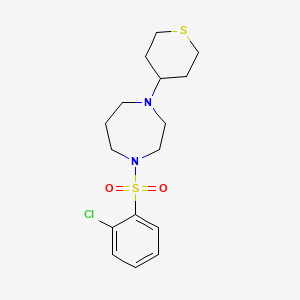 molecular formula C16H23ClN2O2S2 B2656831 1-(2-Chlorophenyl)sulfonyl-4-(thian-4-yl)-1,4-diazepane CAS No. 2320582-33-8