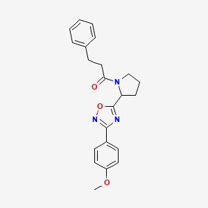 molecular formula C22H23N3O3 B2656832 3-(4-Methoxyphenyl)-5-[1-(3-phenylpropanoyl)pyrrolidin-2-yl]-1,2,4-oxadiazole CAS No. 1107708-92-8