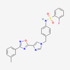 molecular formula C25H20FN5O3S B2656856 2-氟-N-(4-((4-(3-(间甲苯基)-1,2,4-恶二唑-5-基)-1H-咪唑-1-基)甲基)苯基)苯磺酰胺 CAS No. 1110978-88-5