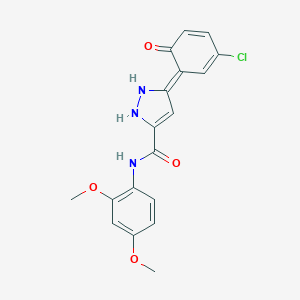 molecular formula C18H16ClN3O4 B265686 (5Z)-5-(3-chloro-6-oxocyclohexa-2,4-dien-1-ylidene)-N-(2,4-dimethoxyphenyl)-1,2-dihydropyrazole-3-carboxamide 