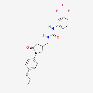 molecular formula C21H22F3N3O3 B2656871 1-((1-(4-Ethoxyphenyl)-5-oxopyrrolidin-3-yl)methyl)-3-(3-(trifluoromethyl)phenyl)urea CAS No. 954611-03-1