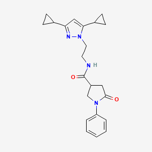 molecular formula C22H26N4O2 B2656874 N-(2-(3,5-dicyclopropyl-1H-pyrazol-1-yl)ethyl)-5-oxo-1-phenylpyrrolidine-3-carboxamide CAS No. 2320641-66-3
