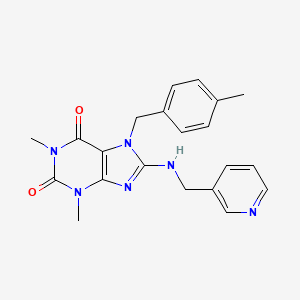 molecular formula C21H22N6O2 B2656885 1,3-Dimethyl-7-[(4-methylphenyl)methyl]-8-(pyridin-3-ylmethylamino)purine-2,6-dione CAS No. 724421-84-5