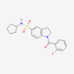 molecular formula C20H21FN2O3S B2656887 5-[(环戊基氨基)磺酰基]吲哚基 2-氟苯基酮 CAS No. 919019-41-3