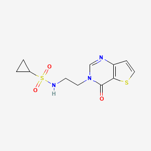 molecular formula C11H13N3O3S2 B2656893 N-(2-(4-oxothieno[3,2-d]pyrimidin-3(4H)-yl)ethyl)cyclopropanesulfonamide CAS No. 2034530-27-1