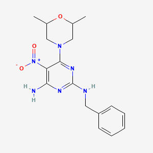 molecular formula C17H22N6O3 B2656902 [4-Amino-6-(2,6-dimethylmorpholin-4-yl)-5-nitropyrimidin-2-yl]benzylamine CAS No. 716335-59-0