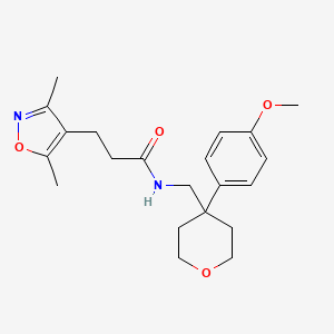 molecular formula C21H28N2O4 B2656907 3-(3,5-二甲基异恶唑-4-基)-N-((4-(4-甲氧基苯基)四氢-2H-吡喃-4-基)甲基)丙酰胺 CAS No. 1323694-35-4