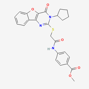 molecular formula C25H23N3O5S B2656908 4-(2-((3-环戊基-4-氧代-3,4-二氢苯并呋喃[3,2-d]嘧啶-2-基)硫代)乙酰氨基)苯甲酸甲酯 CAS No. 899962-42-6