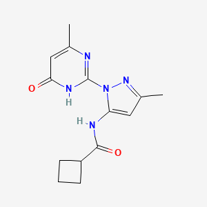 molecular formula C14H17N5O2 B2656927 N-(3-methyl-1-(4-methyl-6-oxo-1,6-dihydropyrimidin-2-yl)-1H-pyrazol-5-yl)cyclobutanecarboxamide CAS No. 1209874-04-3